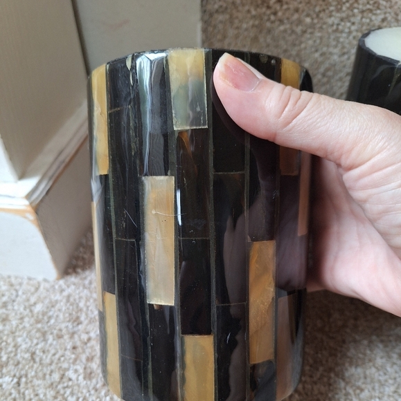 Crate&Barrel 3 Piece Black Horn Pillar Candle Set Unscented - Picture 7 of 8